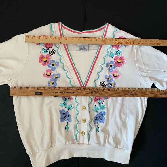 Vtg. 80s teddi brand petite women’s floral embroidery sequins top blouse, PM - Picture 5 of 12